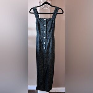 Green  Button-Down Dress with black dainty floral pattern size XS